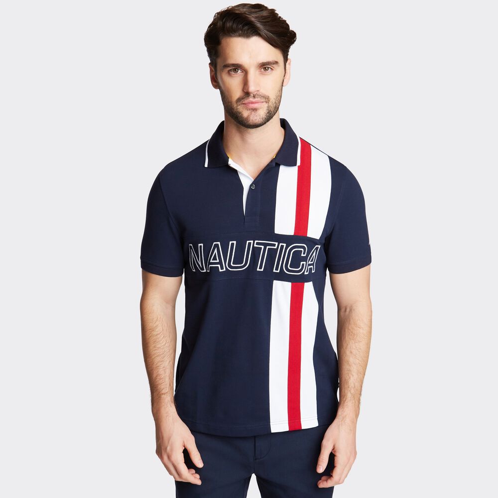 SLIM FIT STRETCH POLO IN RACER STRIPE,Navy,large