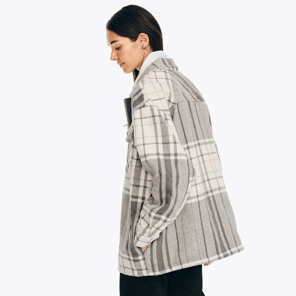 Plaid Shacket,Grey Heather,large