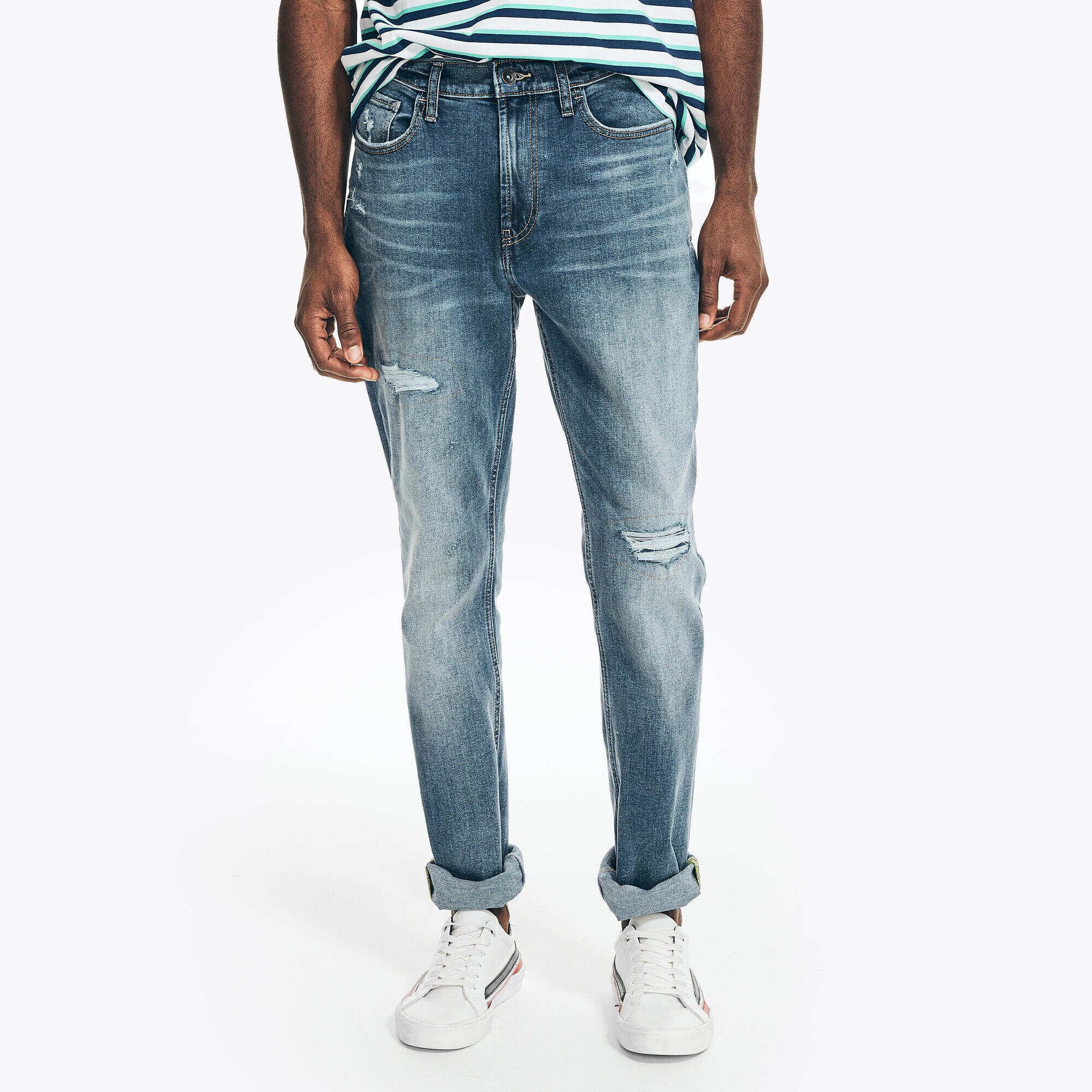 NAUTICA JEANS CO. DISTRESSED STRAIGHT FIT DENIM,Federal Blue,large