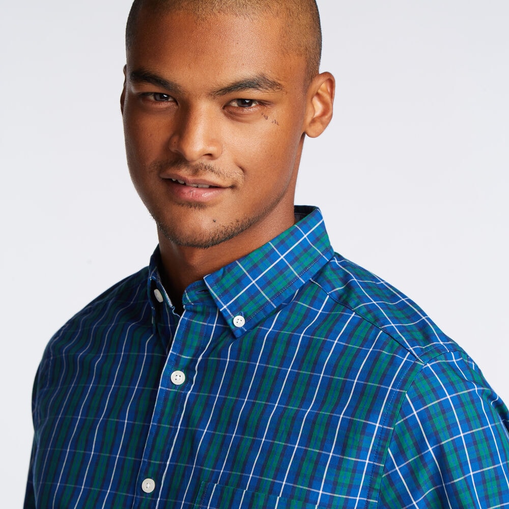 CLASSIC FIT POPLIN SHIRT IN DEEP BLUE PLAID,Clear Sky Blue,large