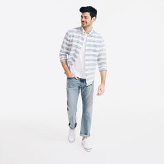 STRIPED LINEN SHIRT,Bright White,large