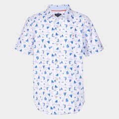 BOYS' KIERAN SAILBOAT PRINTED SHIRT (8-20),True Navy,large
