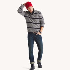 Striped Mock-Neck Sweater,Grey Heather,large