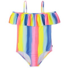 TODDLER GIRLS' RUFFLED OMBRE STRIPED ONE-PIECE SWIM (2T-4T),Biking Red,large