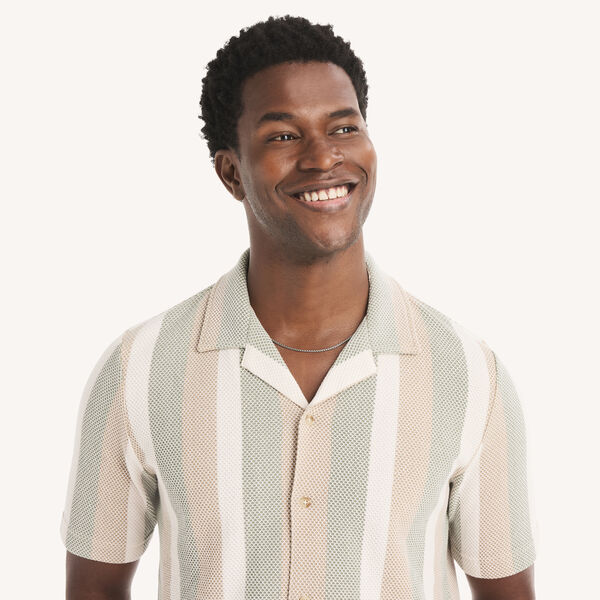Classic Fit Textured Button-Front Polo