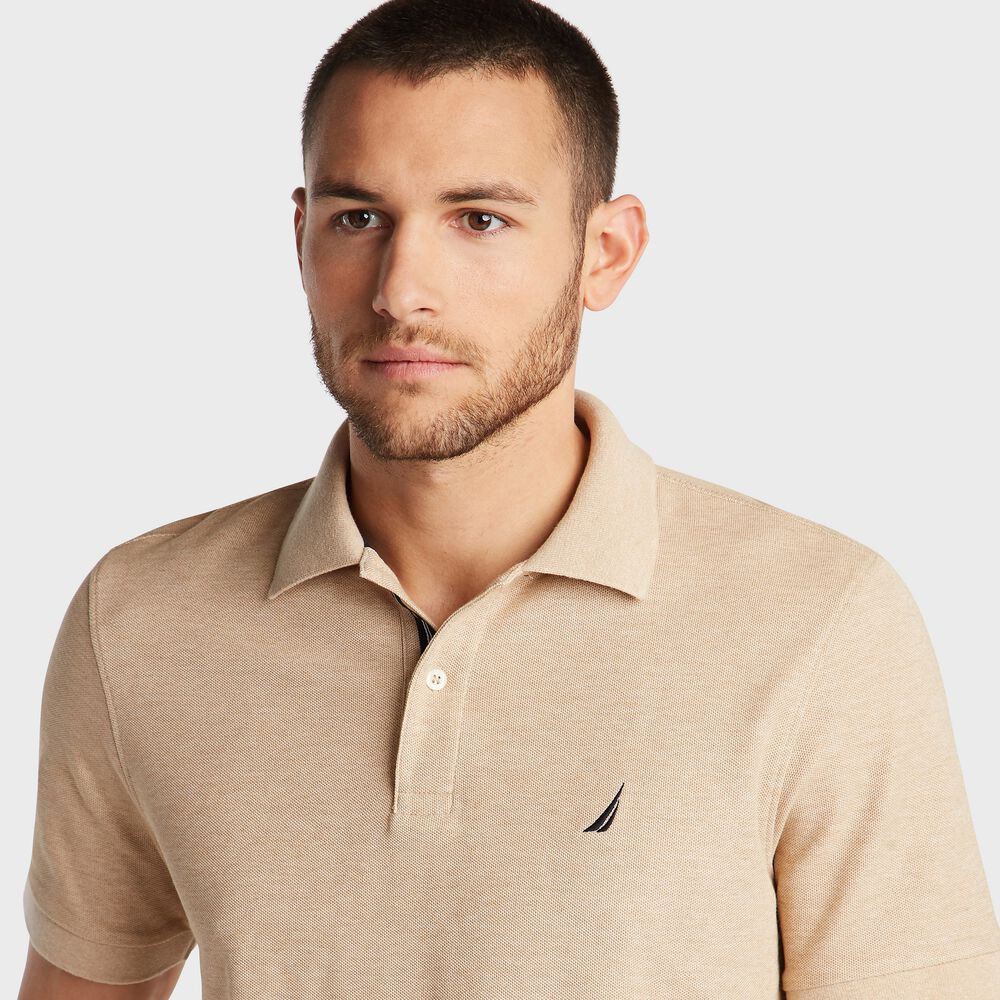 BIG & TALL STRETCH MESH POLO,Camel Heather,large