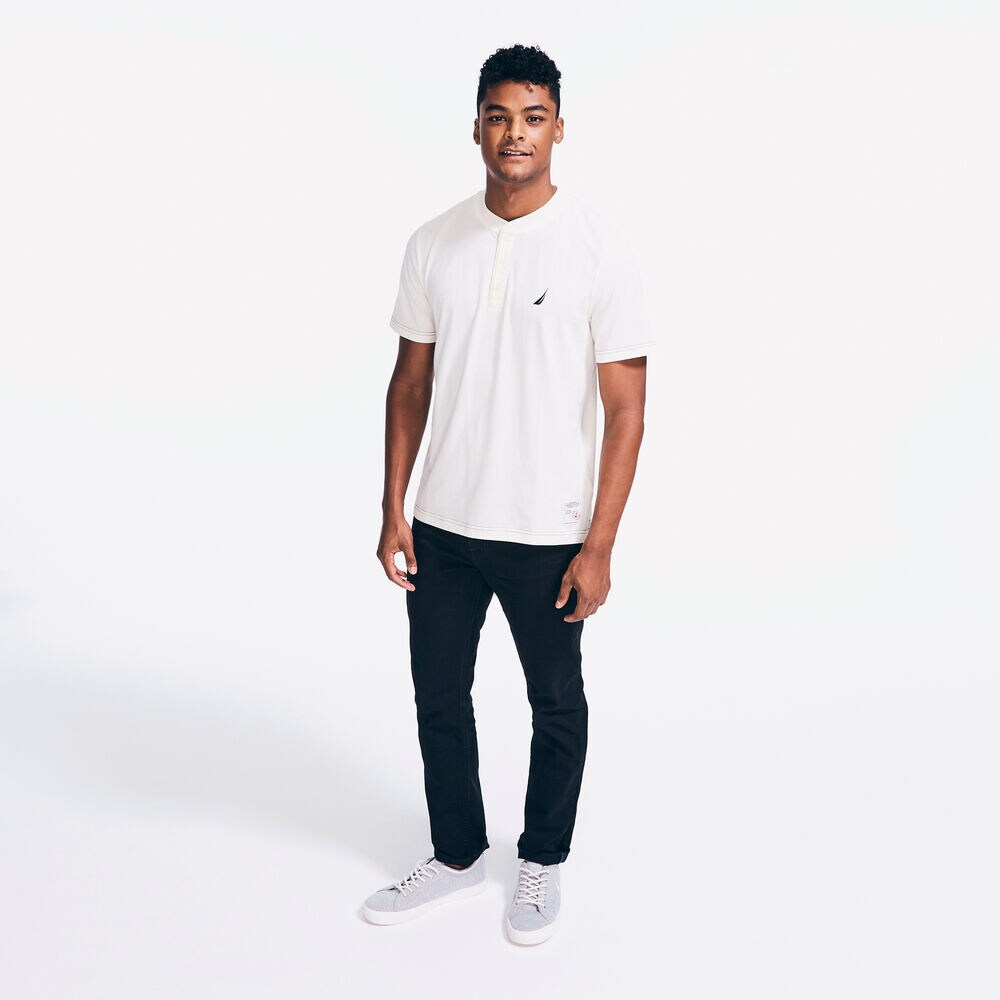SUSTAINABLY CRAFTED SHORT SLEEVE HENLEY,Sail Cream,large
