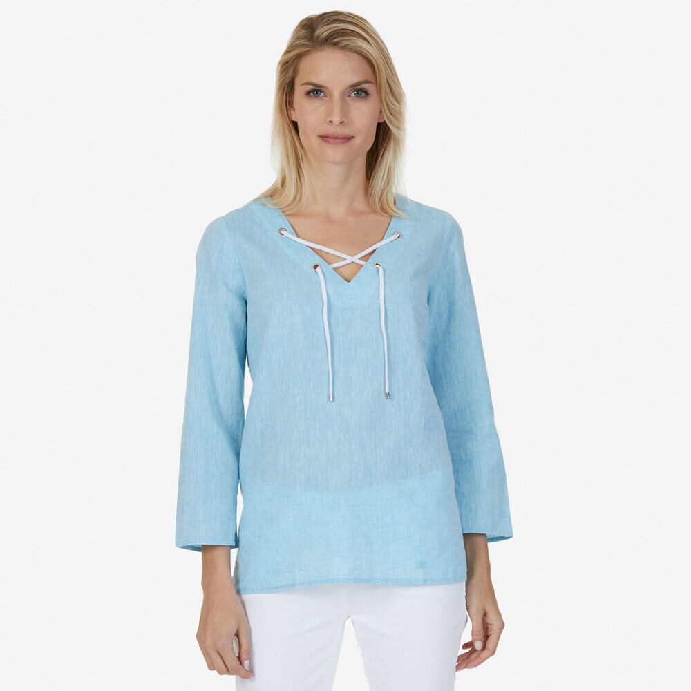 Lace-Up Top,Blue Mist Pantone,large