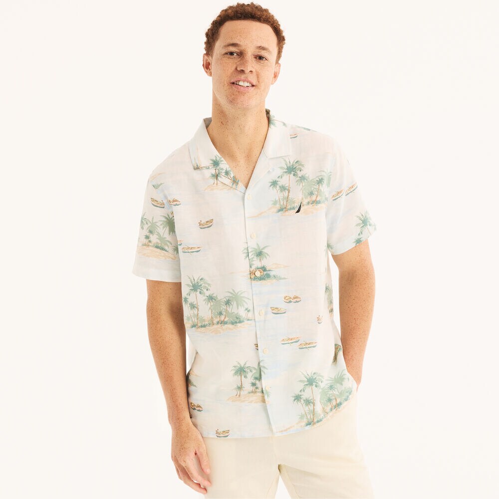 Big & Tall Printed Short-Sleeve Camp Shirt,Bright White,large