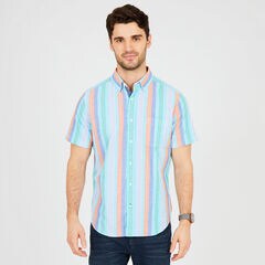 Short Sleeve Classic Fit Striped Button Down,Bali Bliss,large