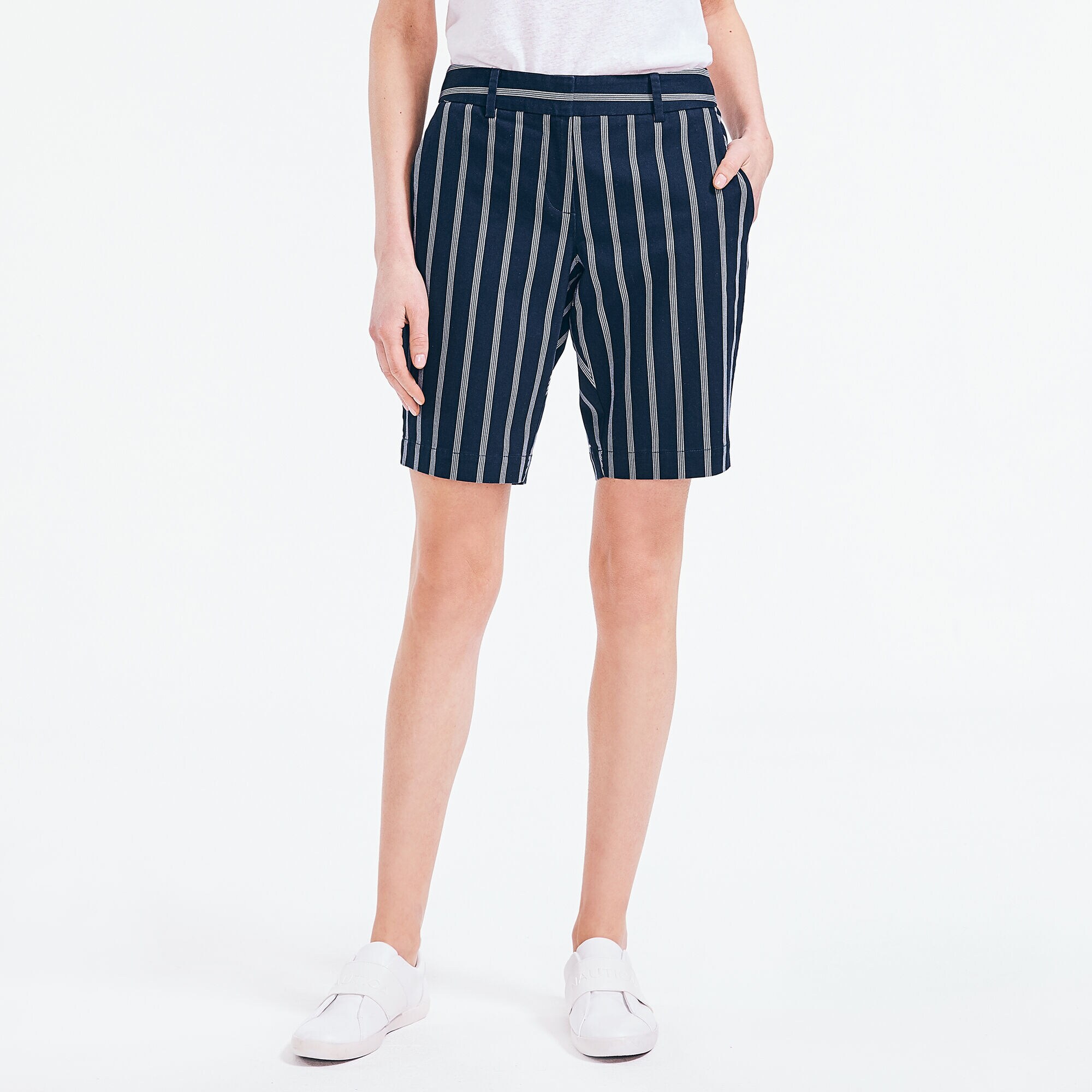 10" STRIPED STRETCH-TWILL SHORT,Stellar Blue Heather,large