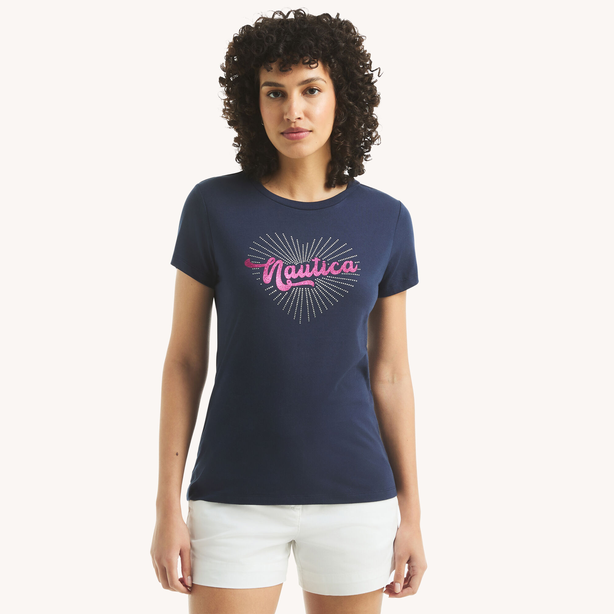 Bright Heart Glitter Graphic T-Shirt,Stellar Blue Heather,large