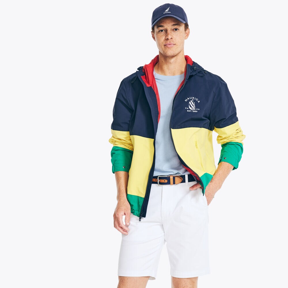 WATER-RESISTANT COLORBLOCK SAILING JACKET,Navy,large