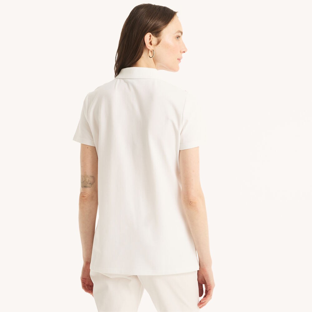 Colorblock Zip-Up Polo,Bright White,large