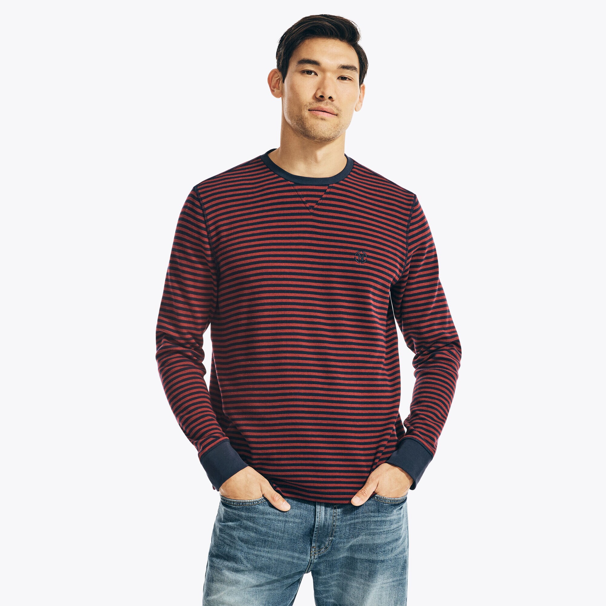 NAUTICA JEANS CO. STRIPED LONG-SLEEVE T-SHIRT,Navy,large