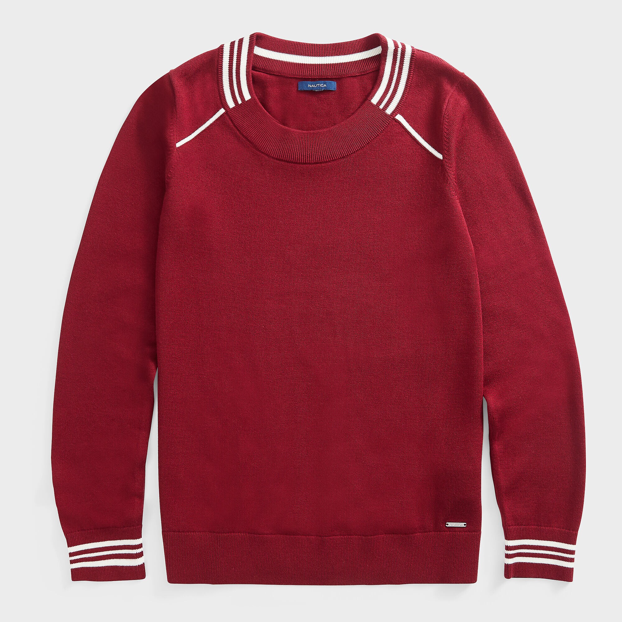 STRIPED-TRIM SWEATER,Classic Red,large