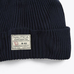 Rib-Knit Pom Hat,Navy,large