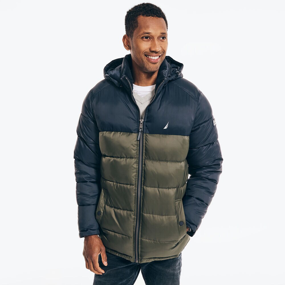 COLORBLOCK PUFFER JACKET,Hillside Olive,large