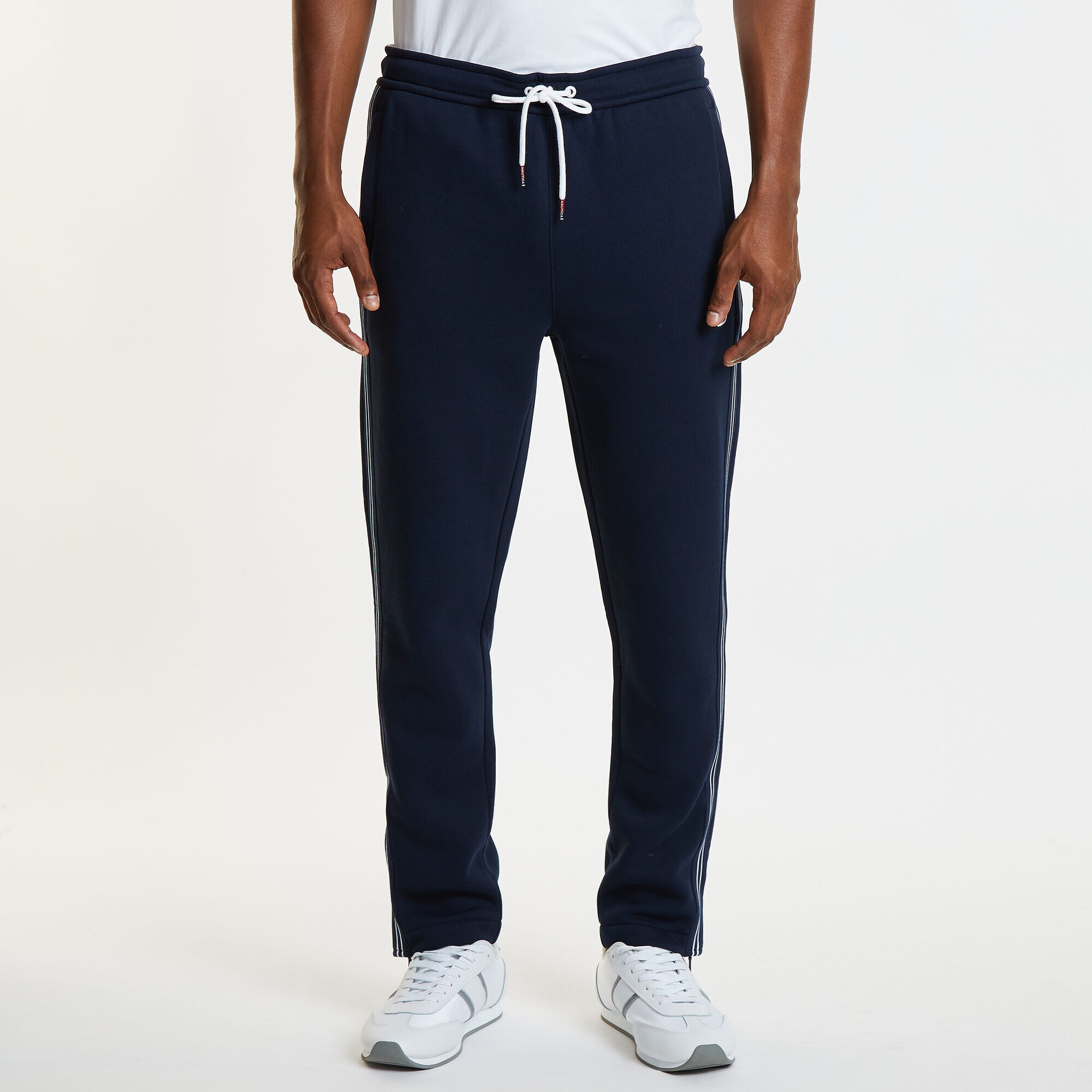 SIDE-STRIPE ANKLE-ZIP FLEECE PANT,Navy,large