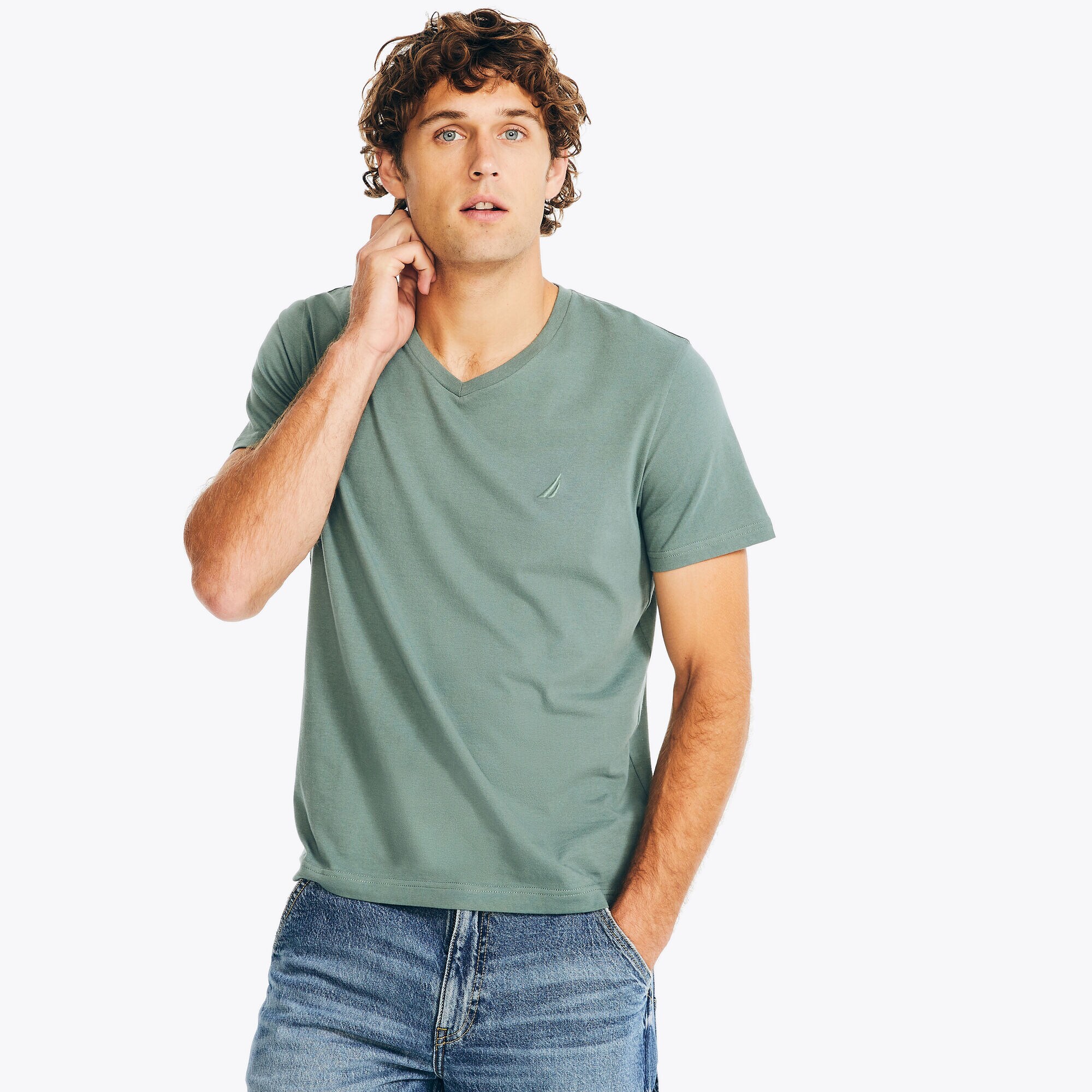 PREMIUM COTTON V-NECK T-SHIRT,Cosmic Fern,large
