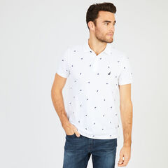 Shark Motif Classic Fit Polo Shirt,Bright White,large