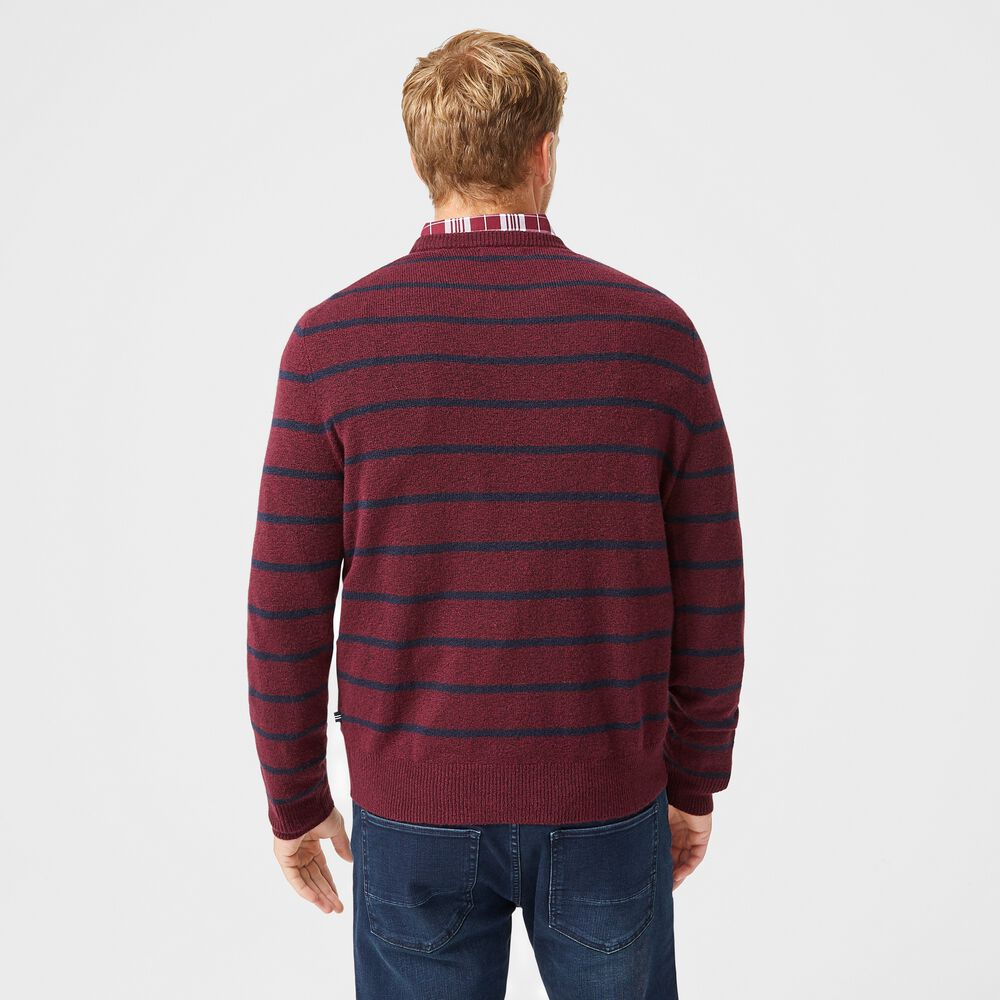 SUSTAINABLY CRAFTED STRIPED SWEATER,Royal Burgundy,large
