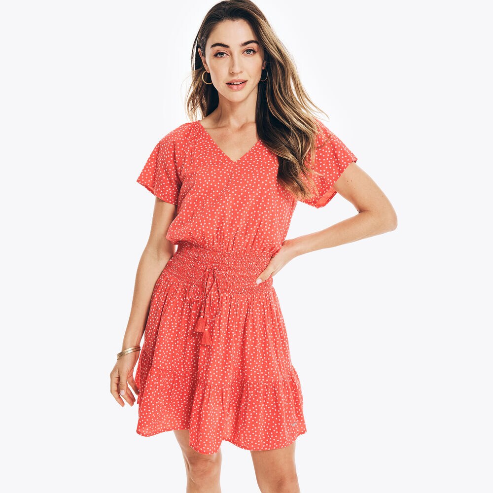 SUSTAINABLY CRAFTED PRINTED DRESS ,Tomato,large