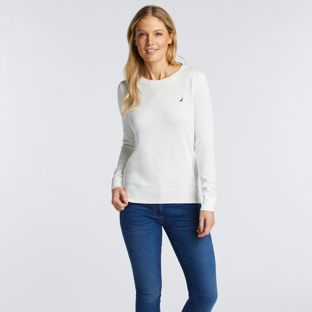 Long Sleeve brand icon Crewneck Sweater,Marshmallow,large