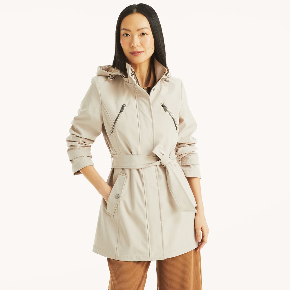 Belted Full-Zip Coat,Champagne,large
