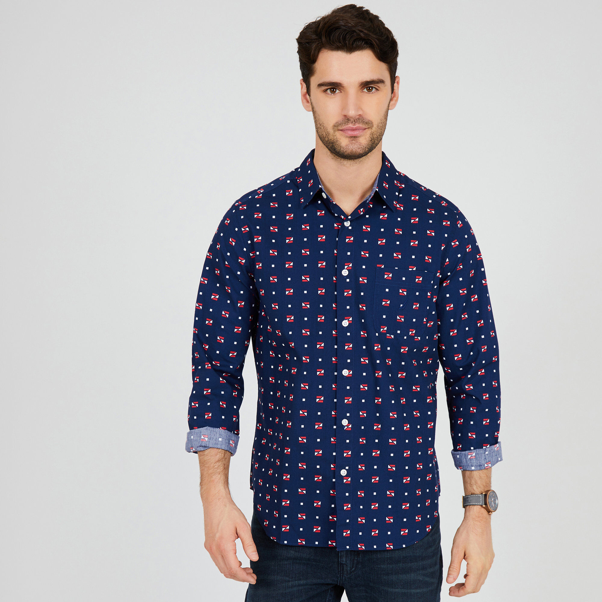 Signal Flag Classic Fit Button-Down Shirt,J Navy,large