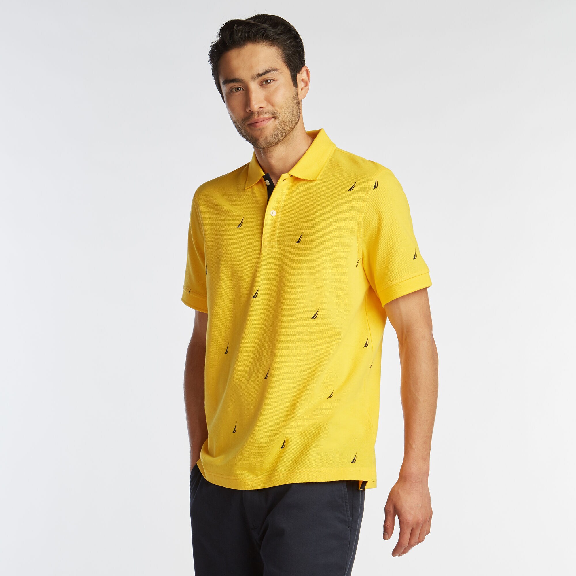 CLASSIC FIT BRAND ICON PRINT MESH POLO,Lemon Chrome,large