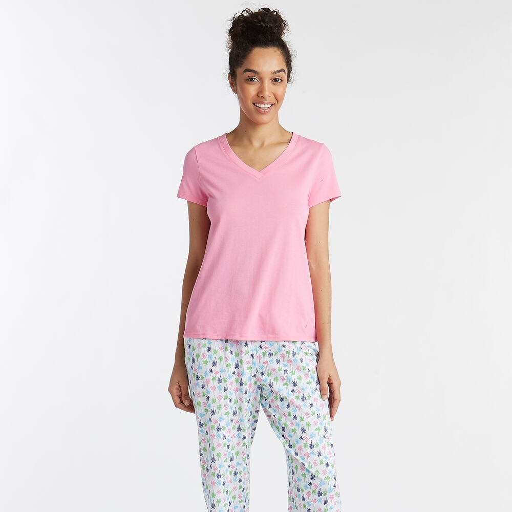 SHORT SLEEVE PAJAMA SET IN NEW PALM PRINT,Bright White,large