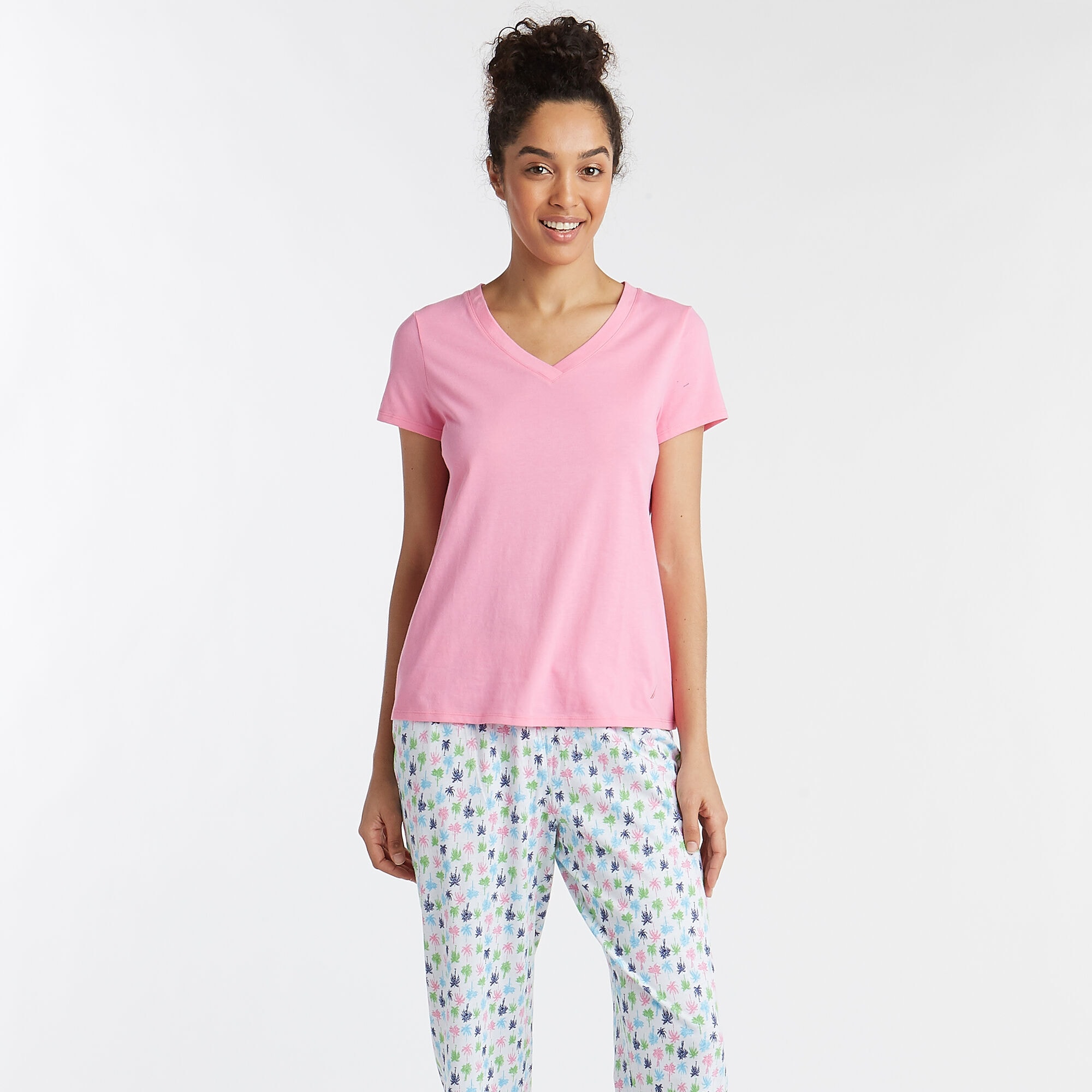 SHORT SLEEVE PAJAMA SET IN NEW PALM PRINT,Bright White,large