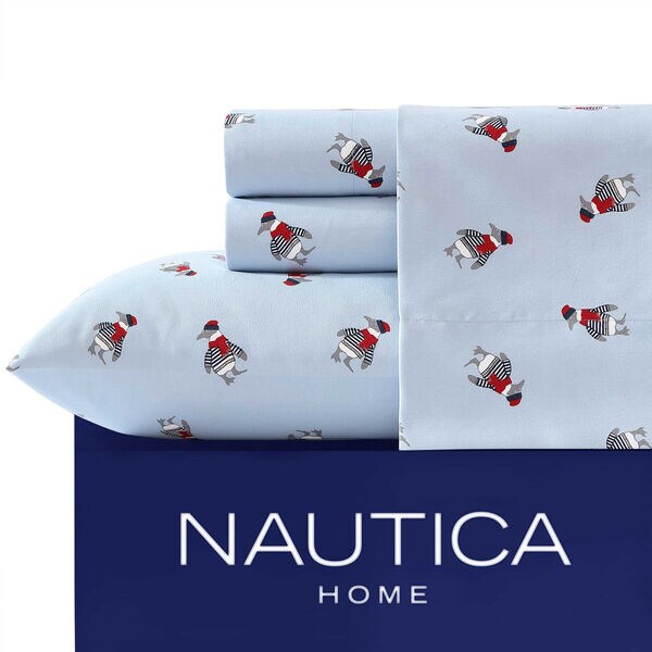 Penguin Toss Blue King Sheet Set