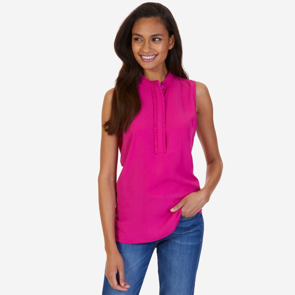 Ruffled Sleeveless Top,Barely Pink,large