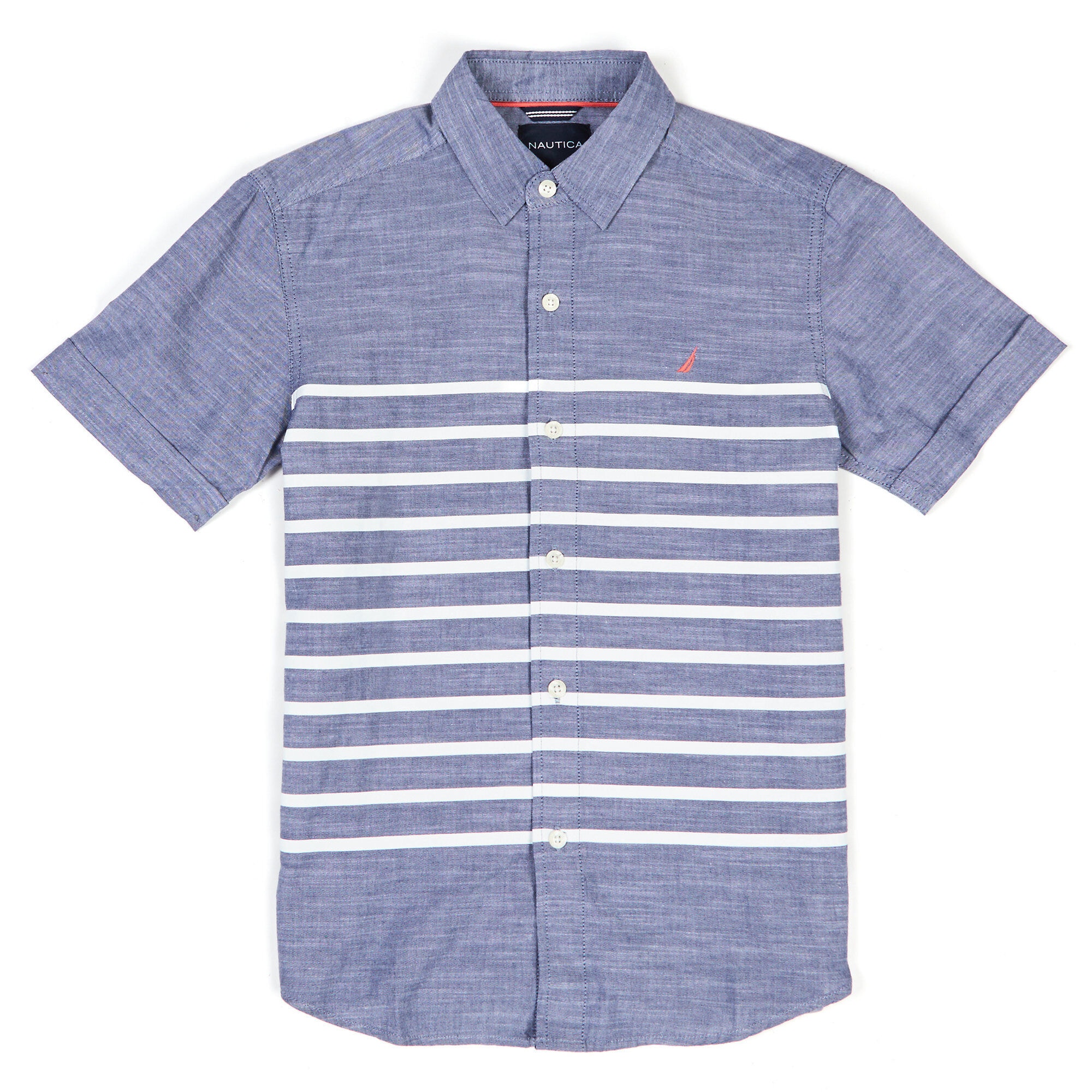 Little Boys' Striped Chambray Short Sleeve Button Down (4-7),Blue Mirage,large