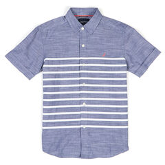 Little Boys' Striped Chambray Short Sleeve Button Down (4-7),Blue Mirage,large