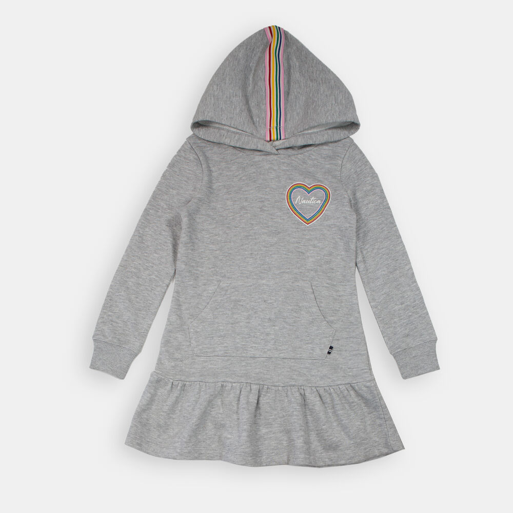LITTLE GIRLS' FRENCH TERRY HOODED SWEATSHIRT DRESS (4-7),Grey Heather,large