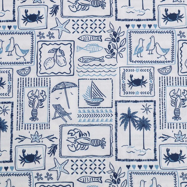 Beach Collage Blue Queen Sheet Set