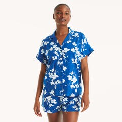 Printed Pajama Short Set,Marine Blue,large