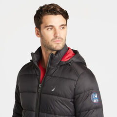BIG & TALL PUFFER JACKET WITH REMOVABLE HOOD,Black,large