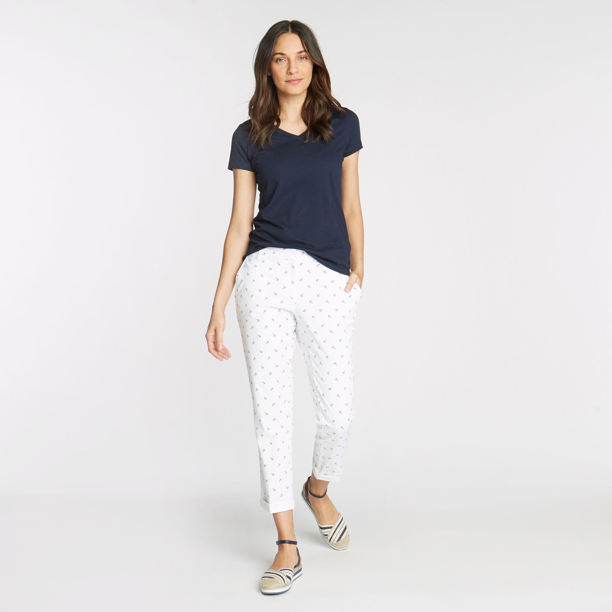 CLASSIC FIT CHINO PANT IN ANCHOR EMBROIDERY,Bright White,large