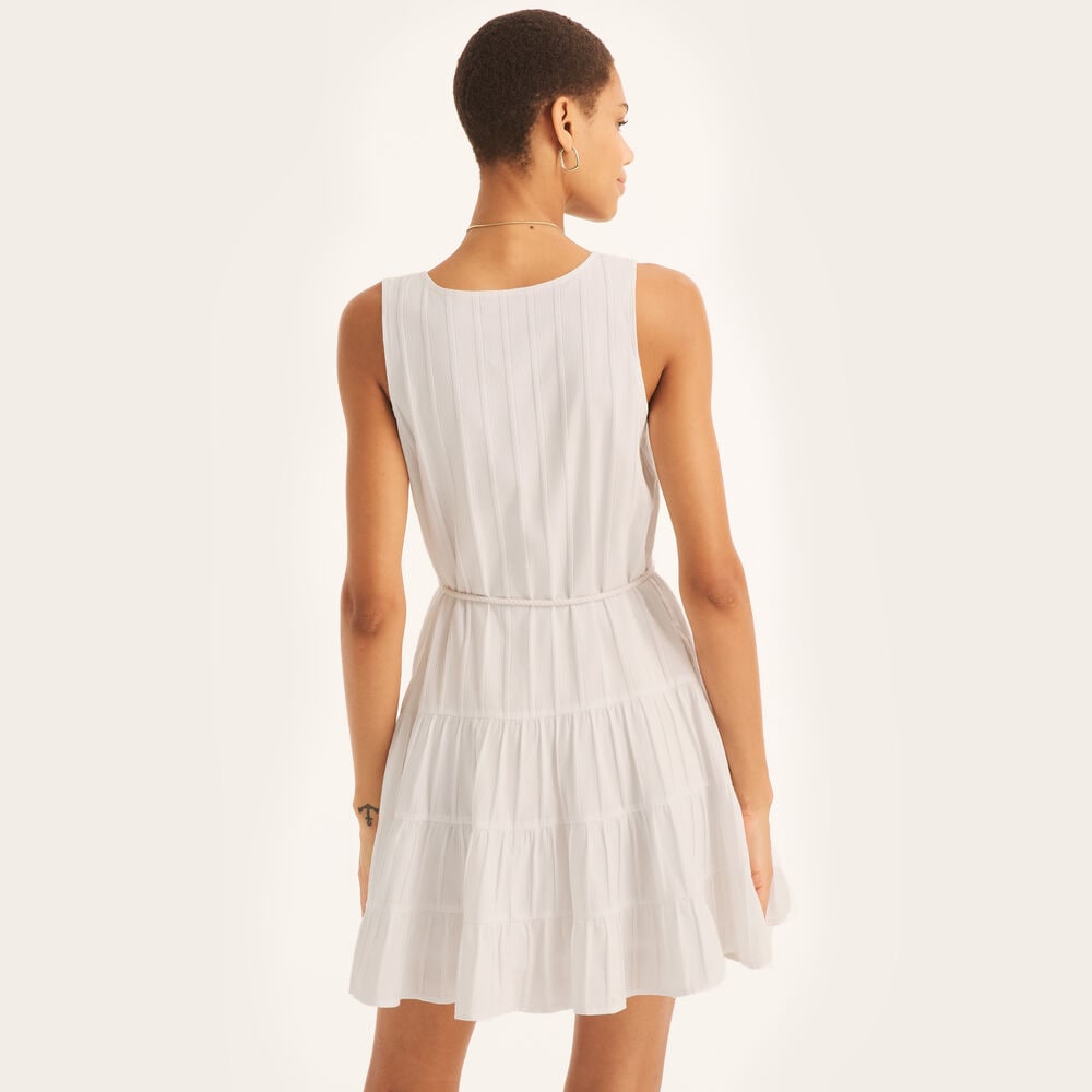 V-Neck Tiered Dress,Bright White,large