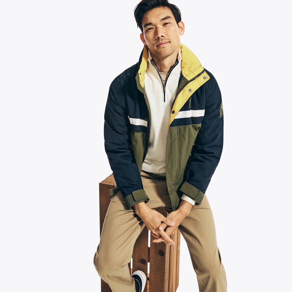 LIGHTWEIGHT COLORBLOCK WINDBREAKER JACKET,Navy,large