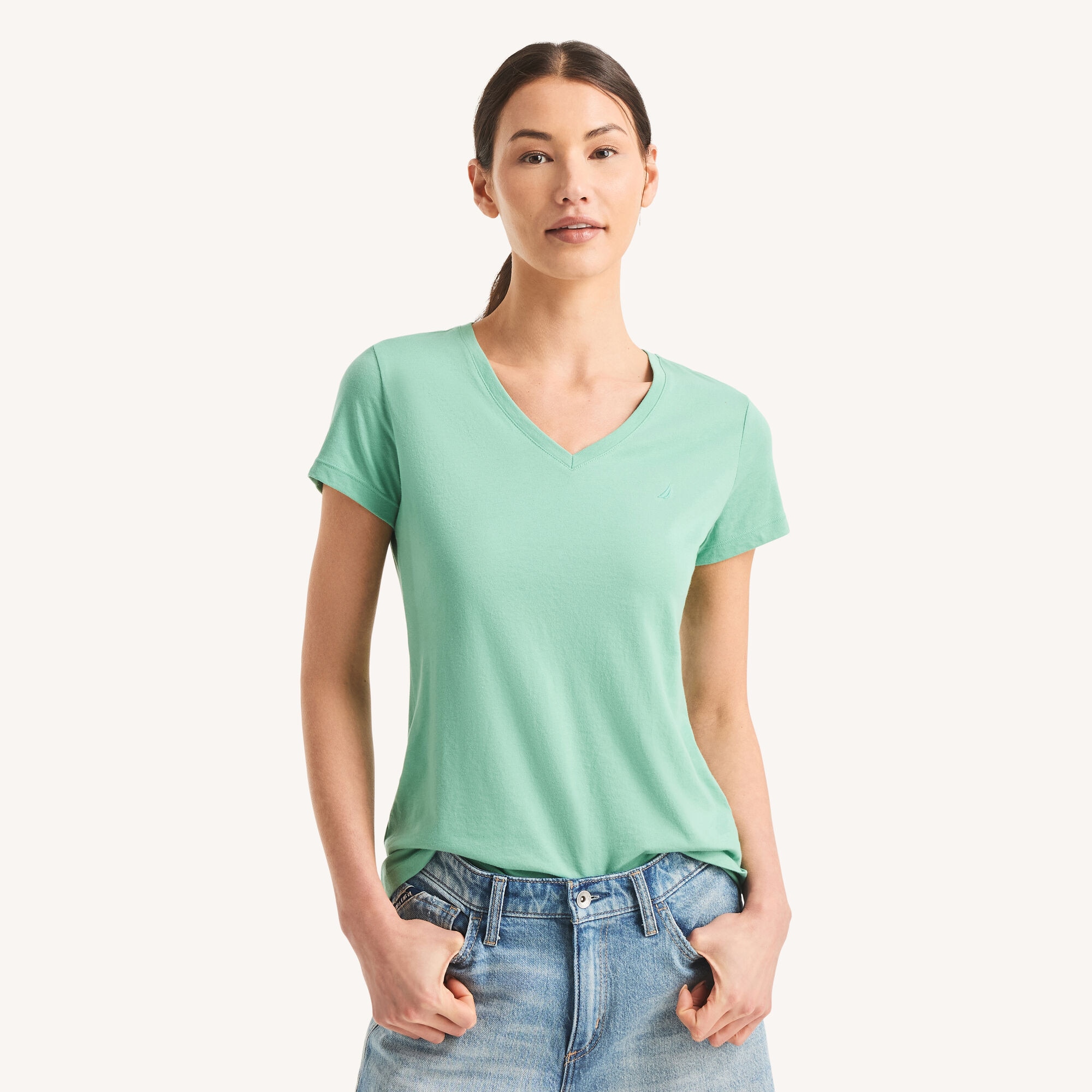 V-Neck Deck T-Shirt,Fin Green,large