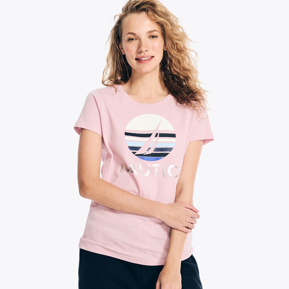 METALLIC FOIL GRAPHIC T-SHIRT,Tulip Pink.,large