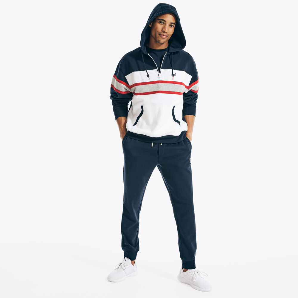 COLORBLOCK QUARTER-ZIP HOODIE,Navy,large