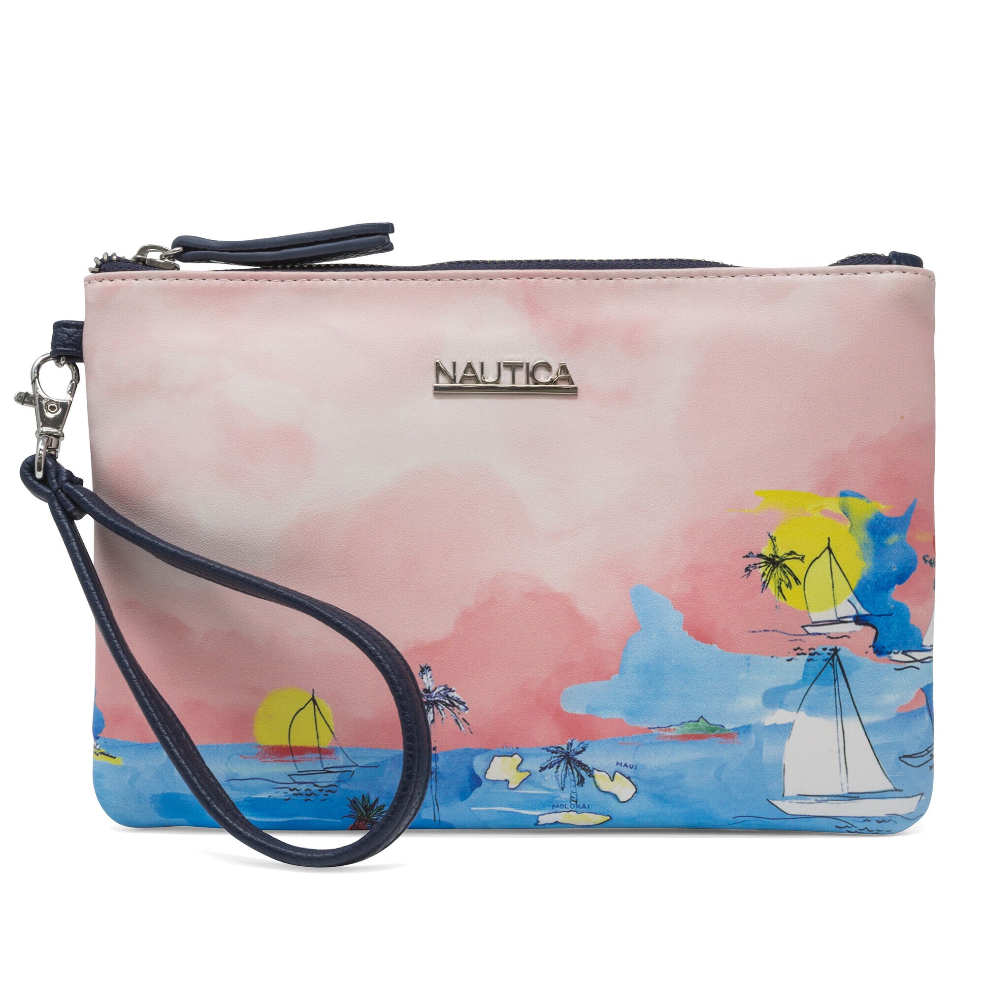 Scenic Print Flat Wristlet,Multi,large