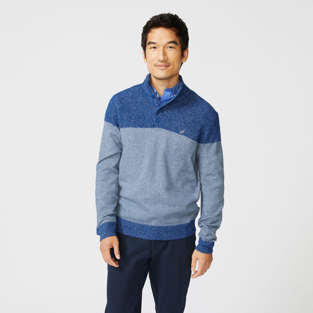 SUSTAINABLY CRAFTED COLORBLOCK SWEATER,Sea Mist,large