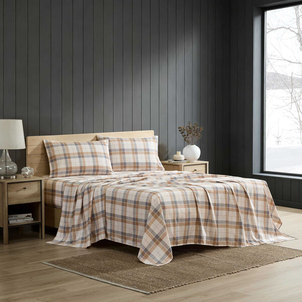 Vintage Trunk Beige Plaid Queen Sheet Set